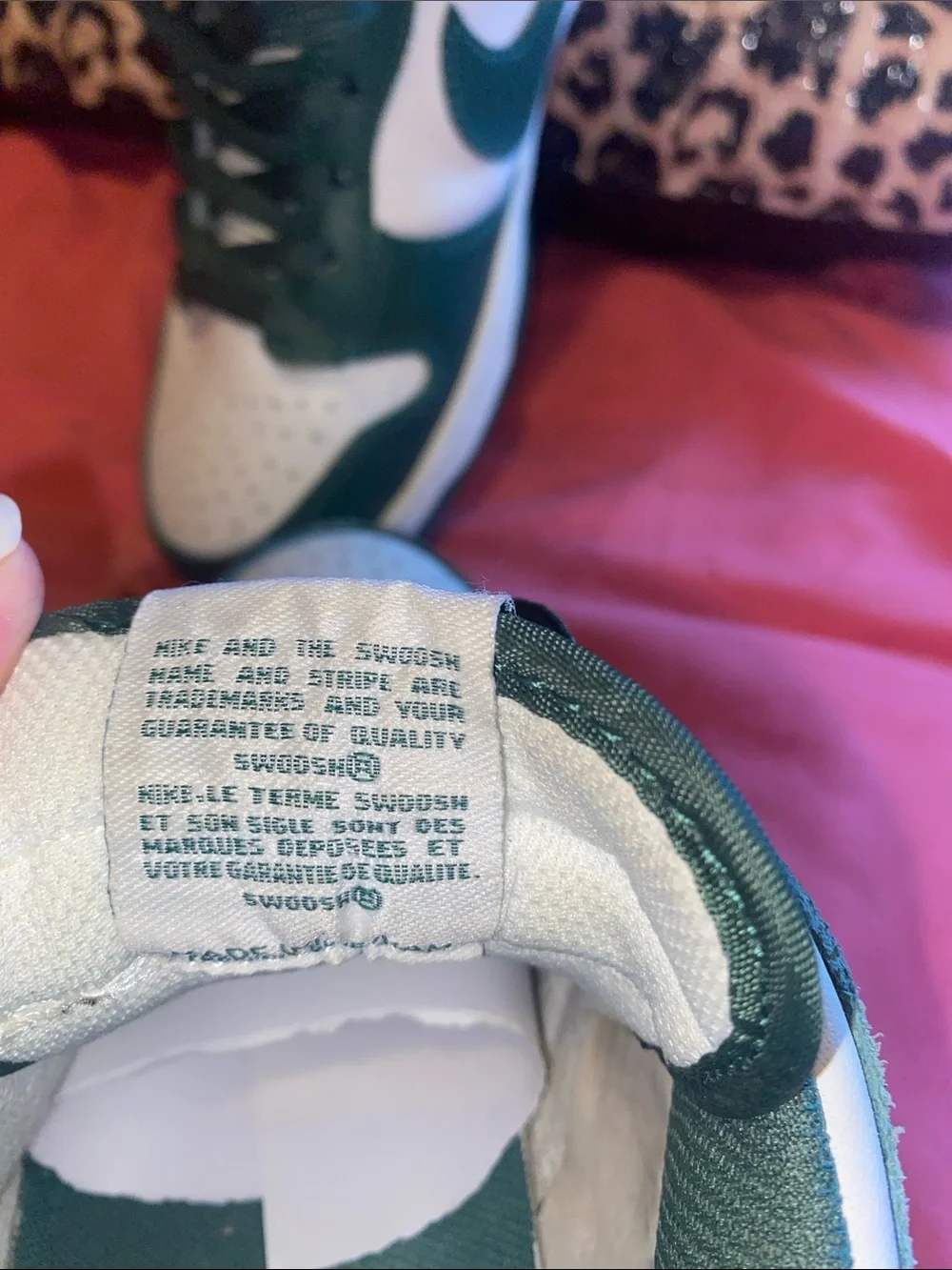 Nike Dunk Low in Dark Green, White, and Black (not original)